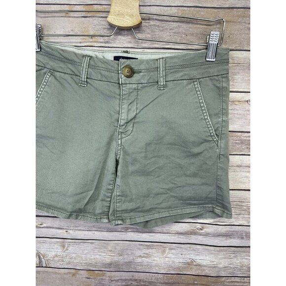 American Eagle Womens 2 Midi Shorts Stretchy Flat Front Green Shorts - Picture 3 of 10